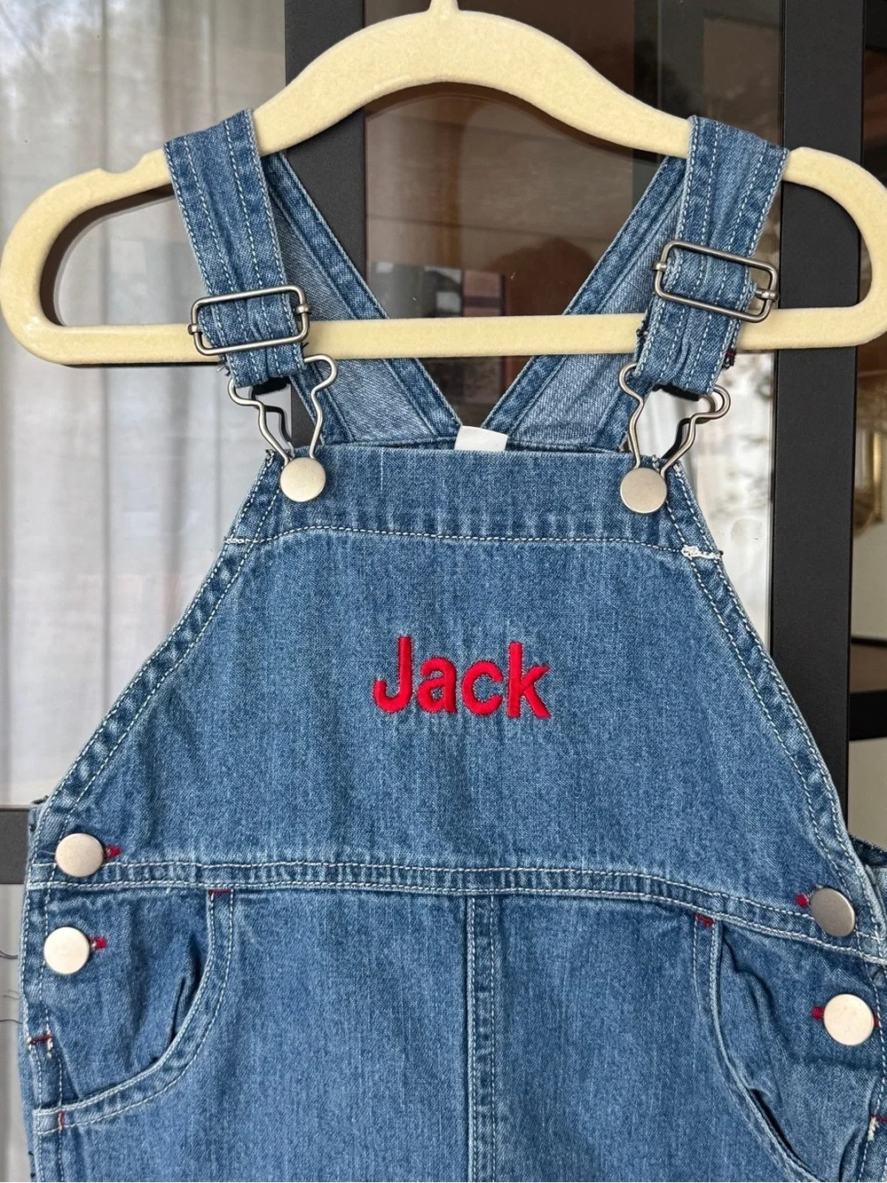 Jack monogrammed overalls denim shortall baby toddler boy classic embroidered